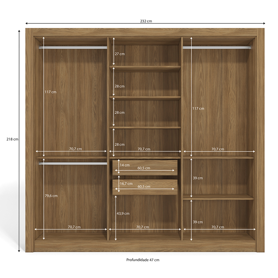 Guarda-Roupa Casal Hilda 6 Portas 2 Gavetas Nogueira e Fendi
