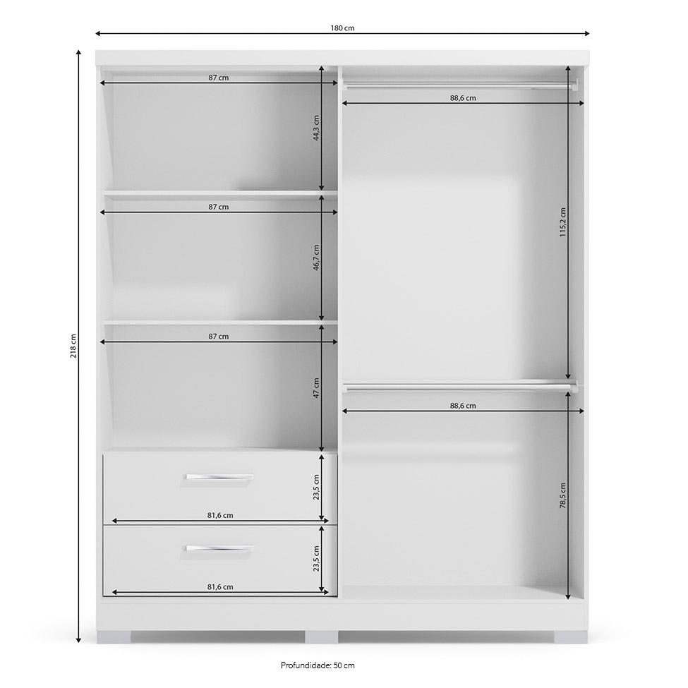 Guarda-Roupa Casal Sanchezia 3 Portas 2 Gavetas Branco
