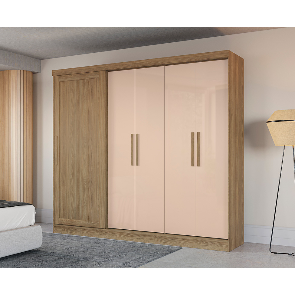 Guarda-Roupa Casal Tormaline 5 Portas 4 Gavetas Nogueira e Macadamia