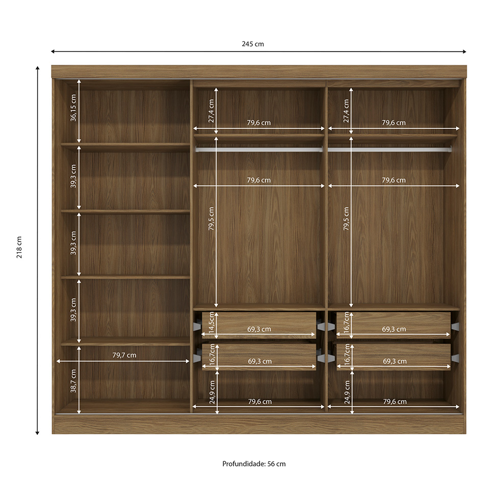 Guarda-Roupa Casal Tormaline 5 Portas 4 Gavetas Nogueira e Macadamia