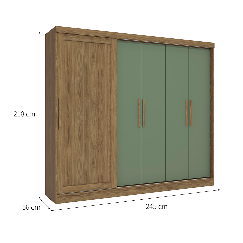 Guarda-Roupa Casal Tormaline 5 Portas 4 Gavetas Nogueira e Verde Oliva