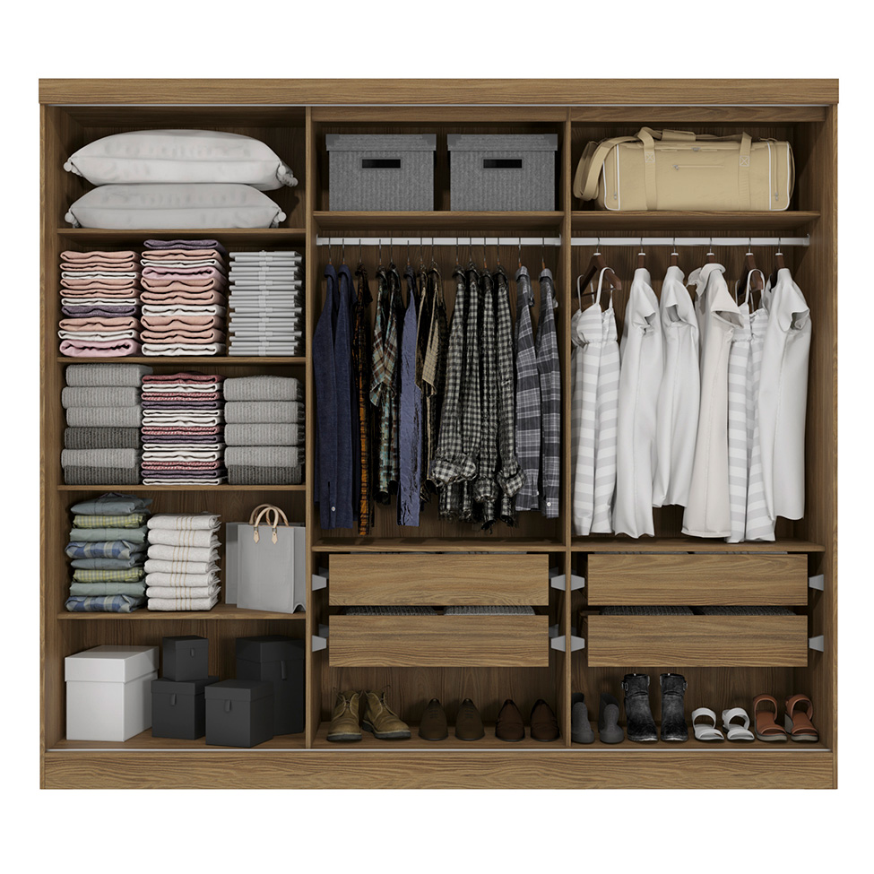 Guarda-Roupa Casal Tormaline 5 Portas 4 Gavetas Nogueira e Verde Oliva