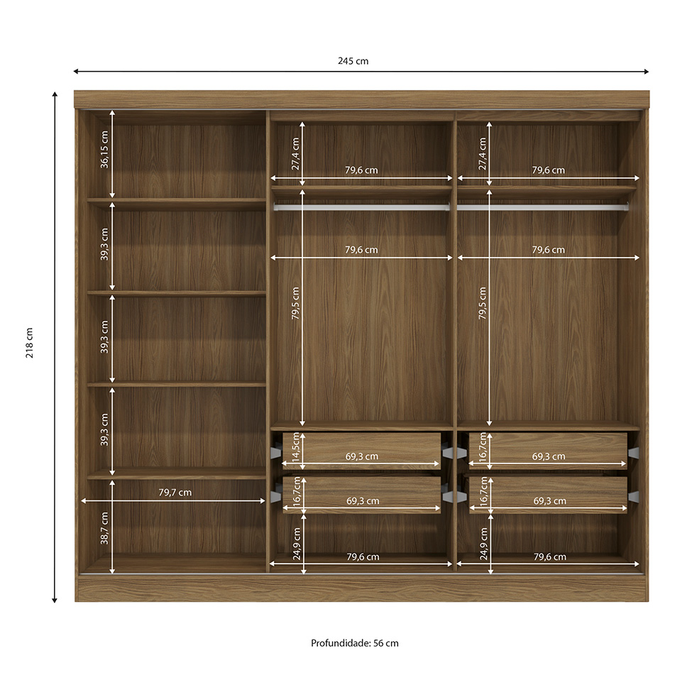 Guarda-Roupa Casal Tormaline 5 Portas 4 Gavetas Nogueira e Verde Oliva
