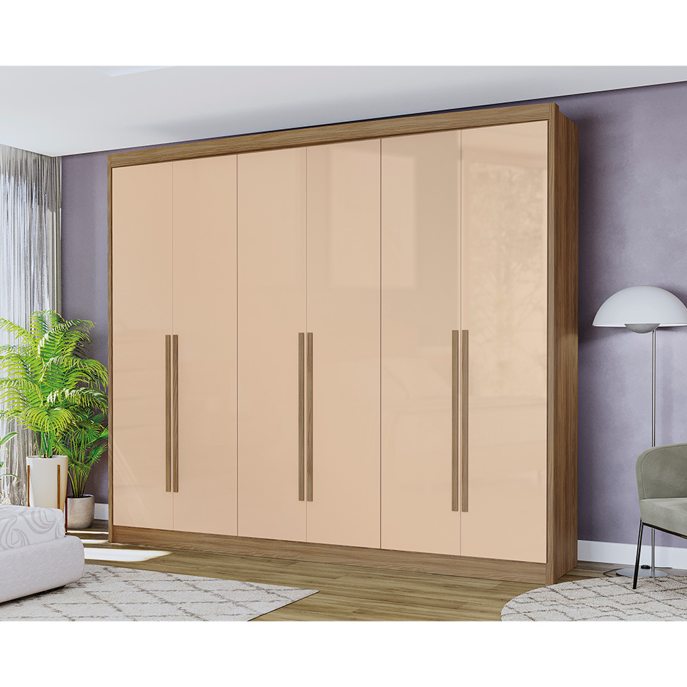 Guarda-Roupa Casal Tormaline 6 Portas 6 Gavetas Nogueira e Macadamia