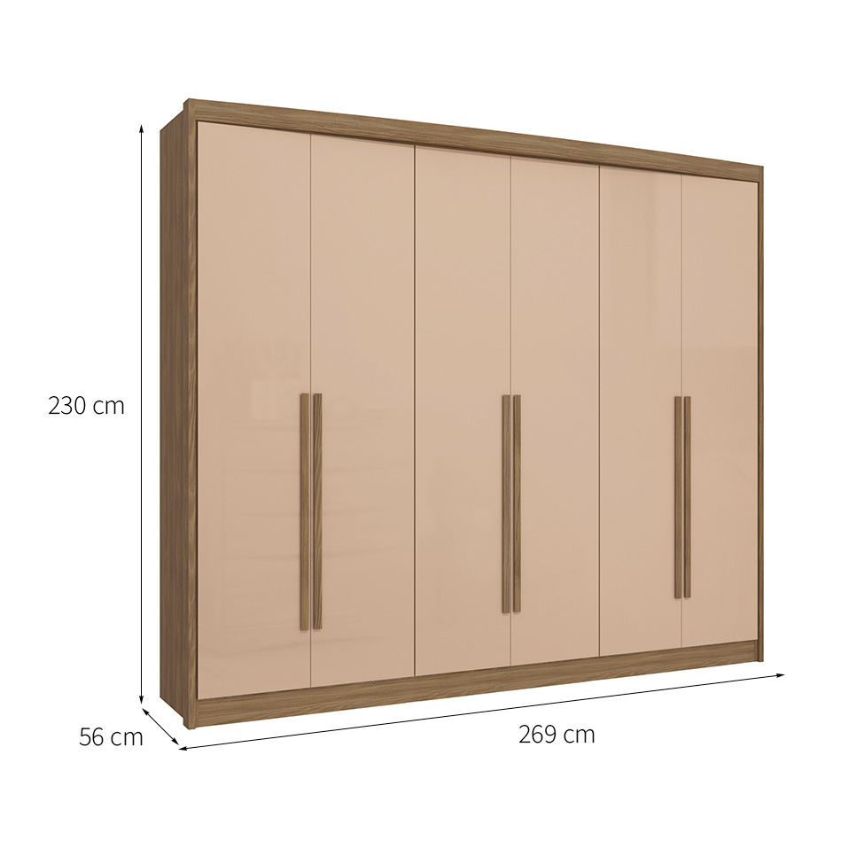 Guarda-Roupa Casal Tormaline 6 Portas 6 Gavetas Nogueira e Macadamia