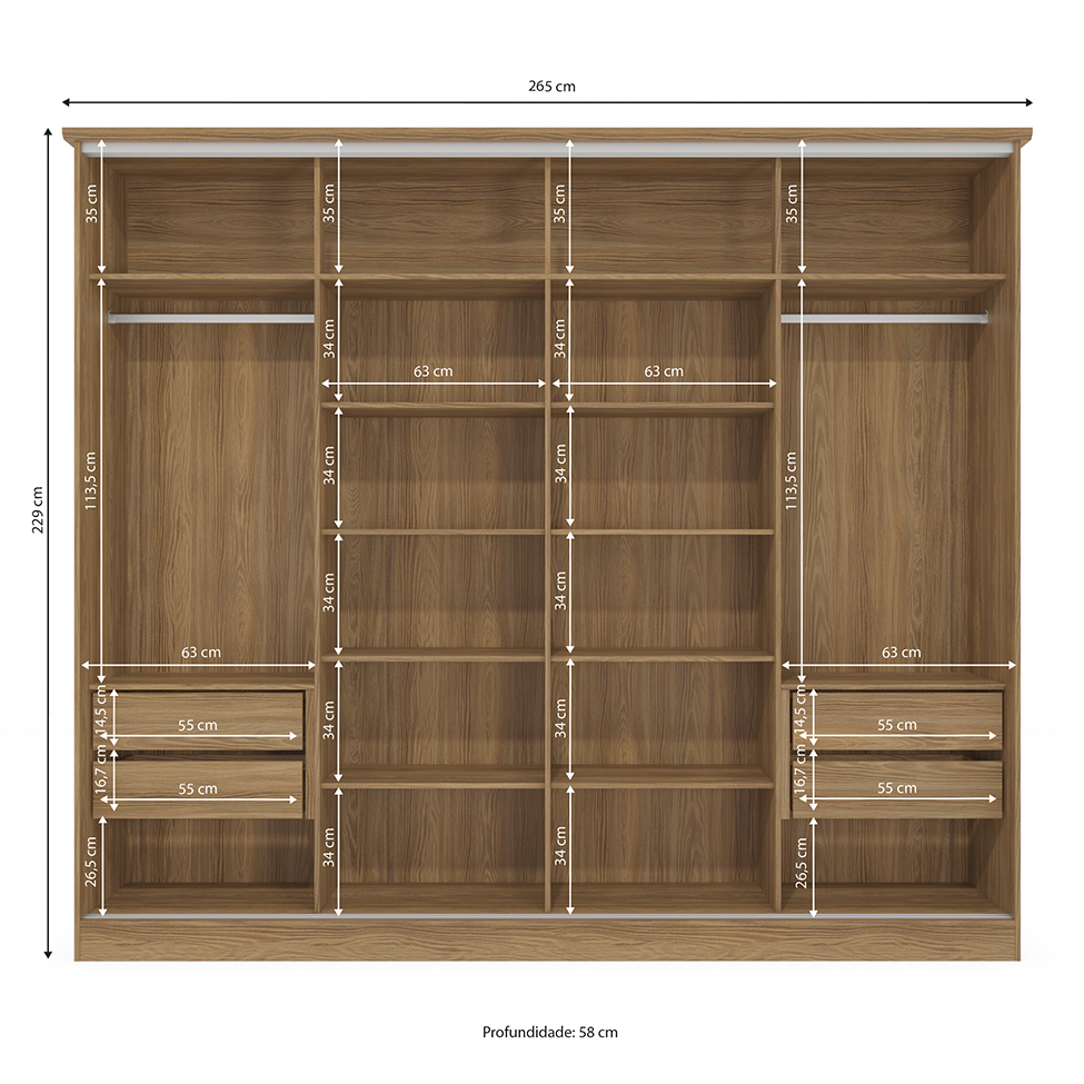Guarda-Roupa Casal Tormaline Flex 4 Portas 4 Gavetas Nogueira