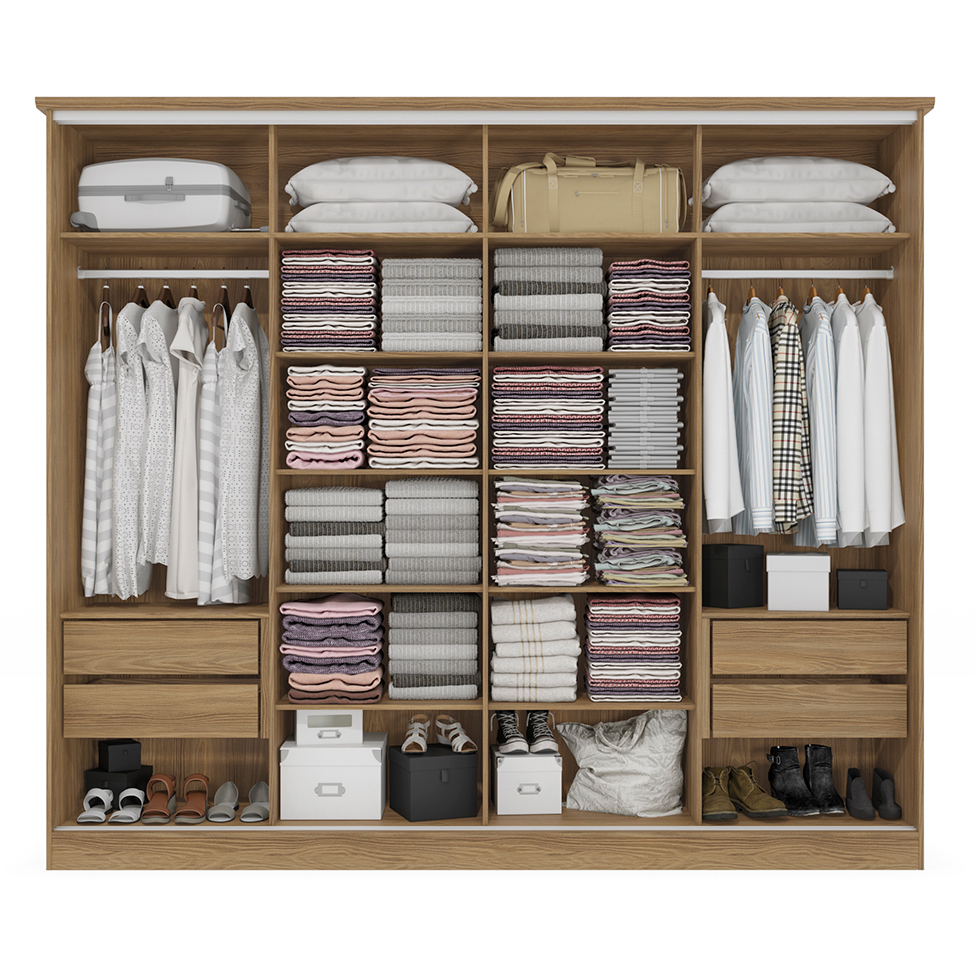 Guarda-Roupa Casal Tormaline Flex 4 Portas 4 Gavetas Nogueira