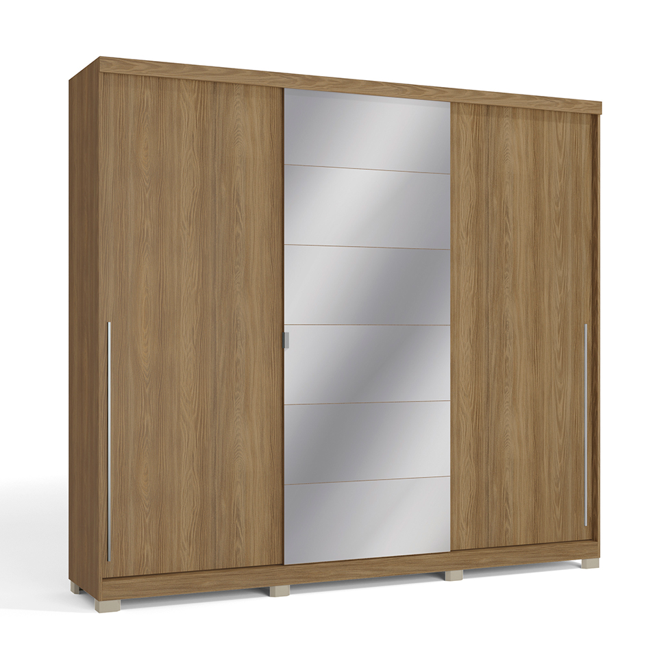 Guarda-Roupa Casal com Espelho Betta 3 Portas 4 Gavetas Nogueira