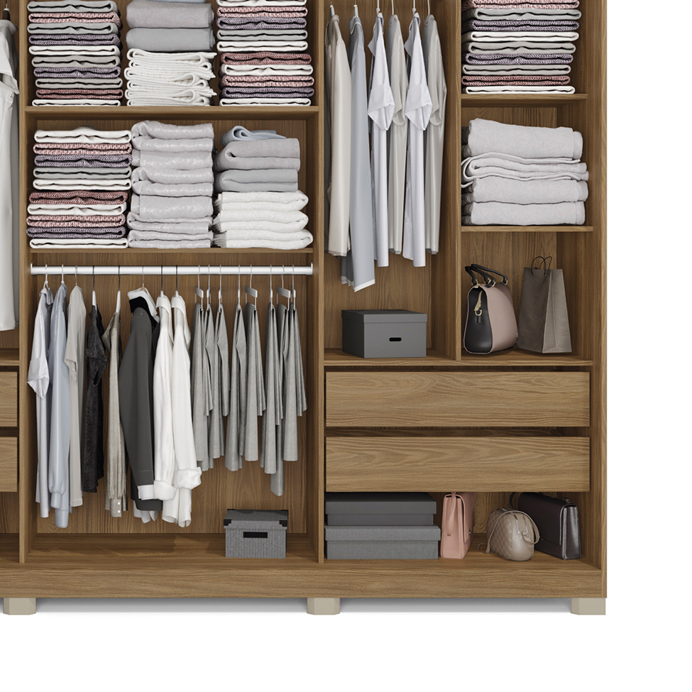 Guarda-Roupa Casal com Espelho Betta 3 Portas 4 Gavetas Nogueira