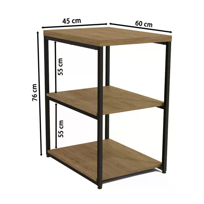 Kit 02 Mesas De Apoio Lateral 45cm Industrial Crome LI004 Freijo Preto Kappesberg