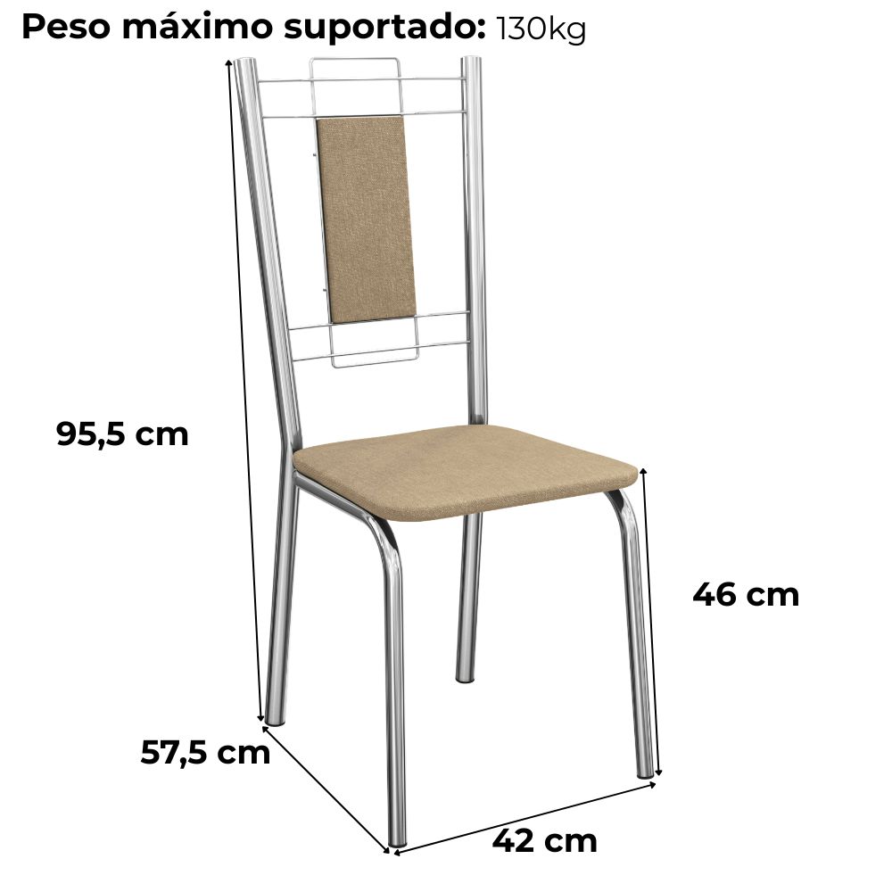 Kit 2 Cadeiras Cromada Sala Jantar 2C005CR Corino Capuccino Kappesberg