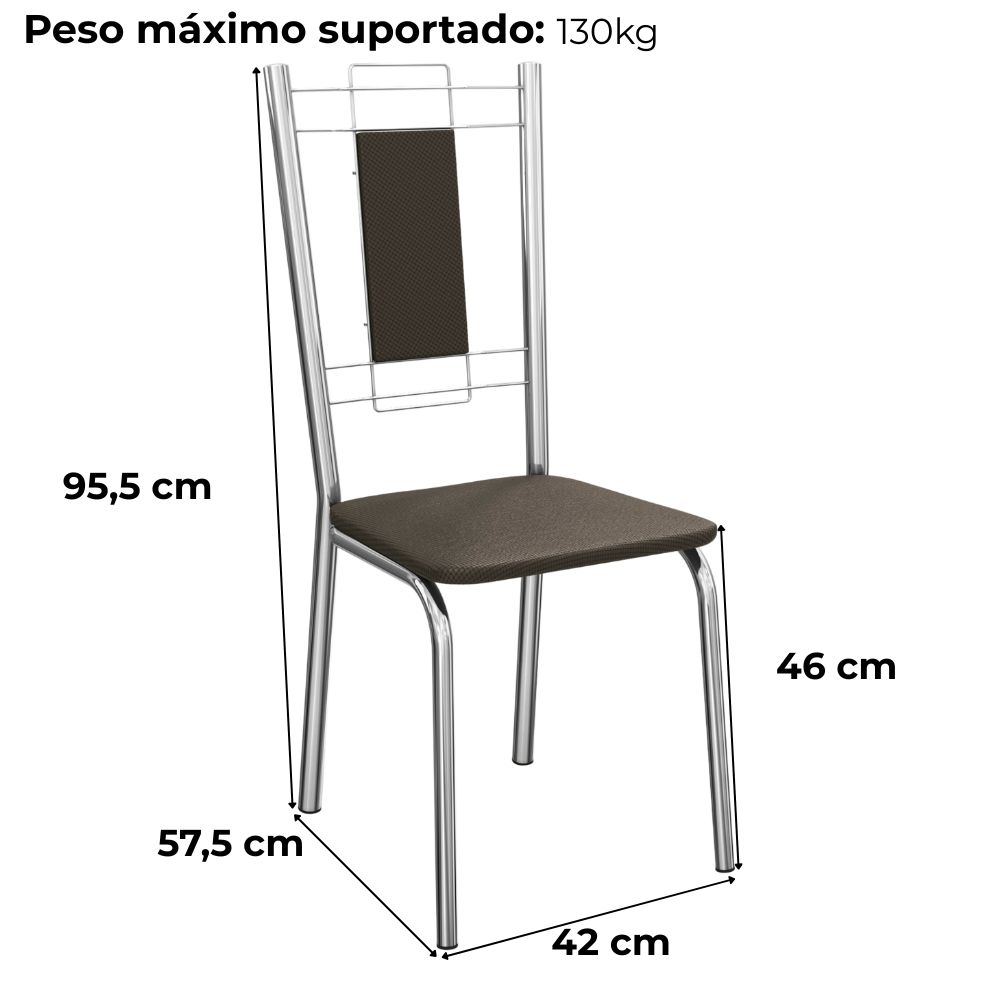 Kit 2 Cadeiras Cromada Sala Jantar 2C005CR Corino Marrom Kappesberg