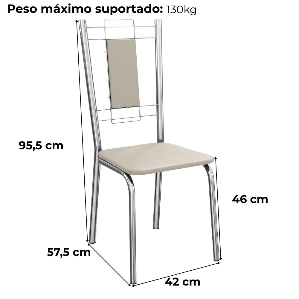 Kit 2 Cadeiras Cromada Sala Jantar 2C005CR Corino Nude Kappesberg