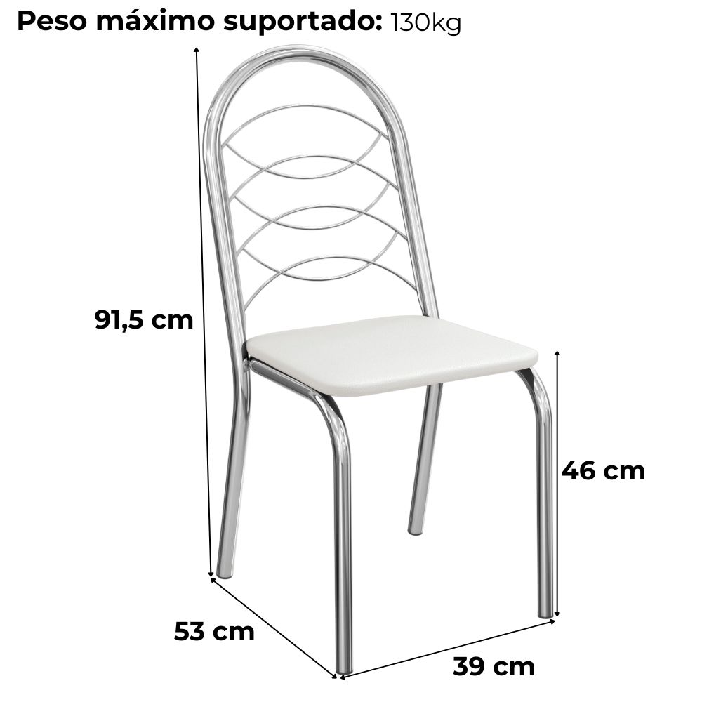 Kit 2 Cadeiras Cromada Sala Jantar 2C009CR Corino Branco Kappesberg