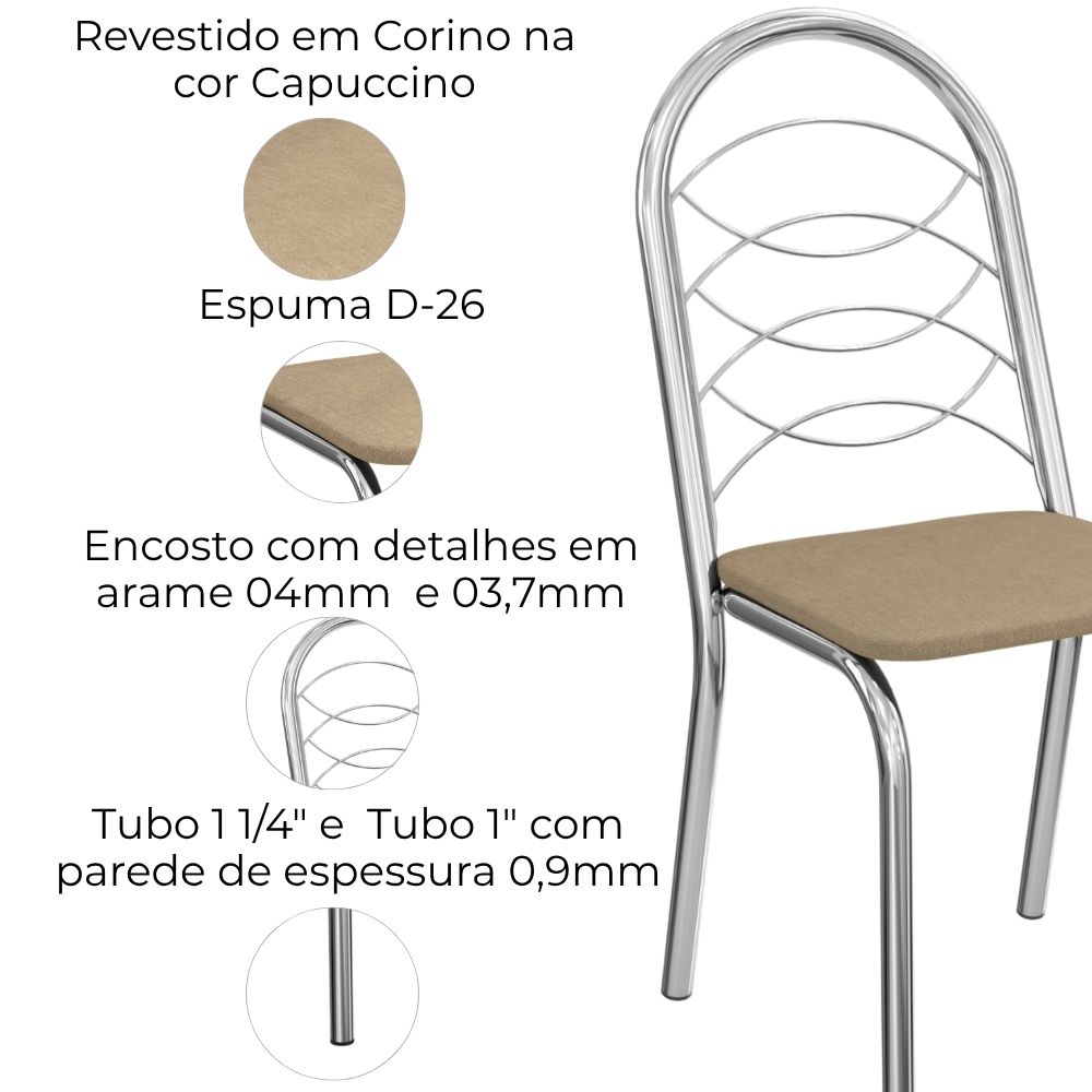 Kit 2 Cadeiras Cromada Sala Jantar 2C009CR Corino Capuccino Kappesberg