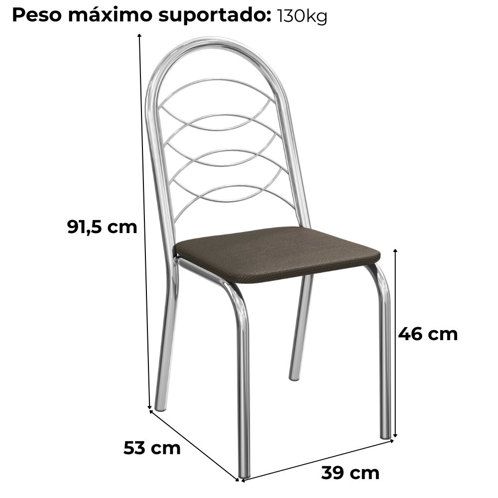 Kit 2 Cadeiras Cromada Sala Jantar 2C009CR Corino Marrom Kappesberg