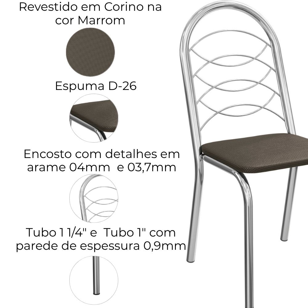 Kit 2 Cadeiras Cromada Sala Jantar 2C009CR Corino Marrom Kappesberg