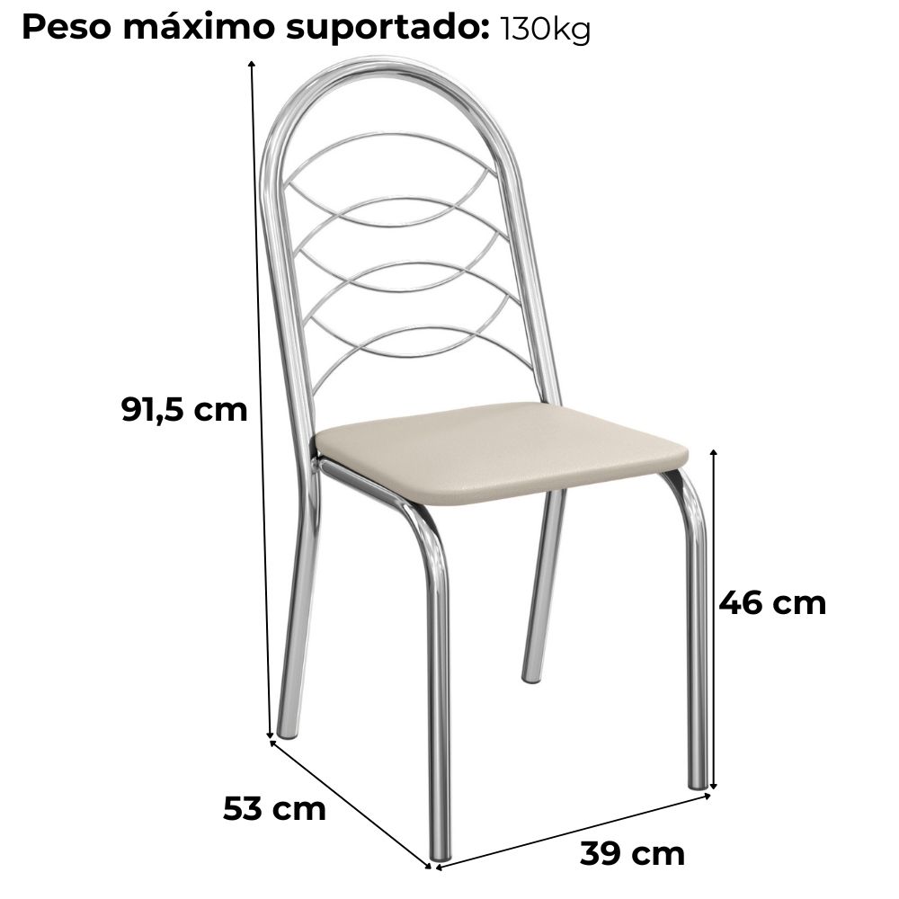 Kit 2 Cadeiras Cromada Sala Jantar 2C009CR Corino Nude Kappesberg