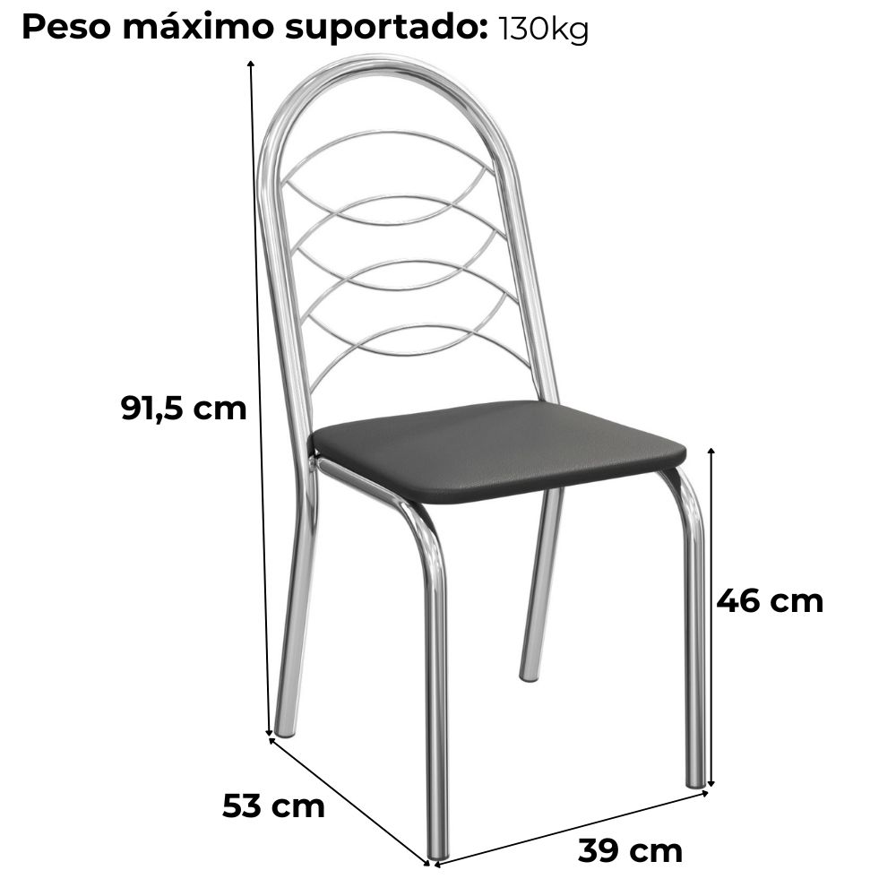 Kit 2 Cadeiras Cromada Sala Jantar 2C009CR Corino Preto Kappesberg