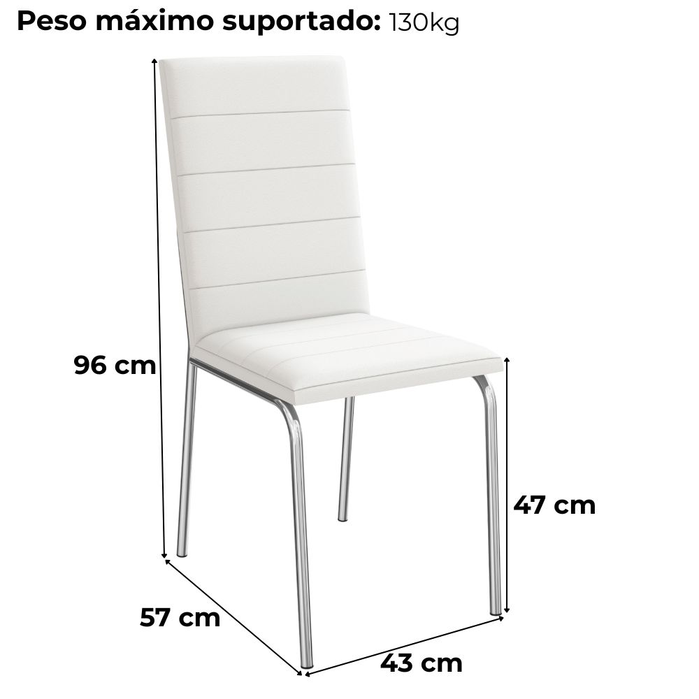 Kit 2 Cadeiras Cromada Sala Jantar 2C091CR Corino Branco Kappesberg