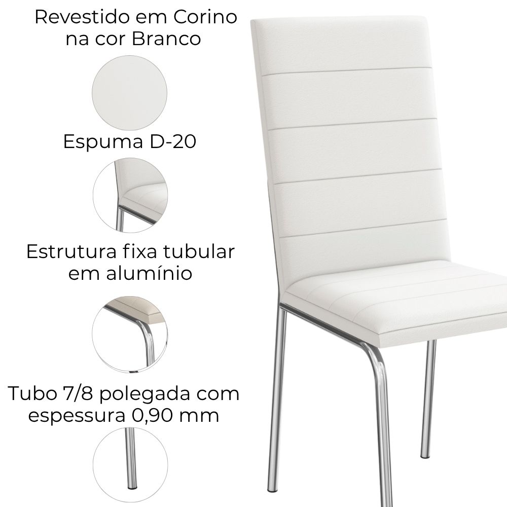 Kit 2 Cadeiras Cromada Sala Jantar 2C091CR Corino Branco Kappesberg