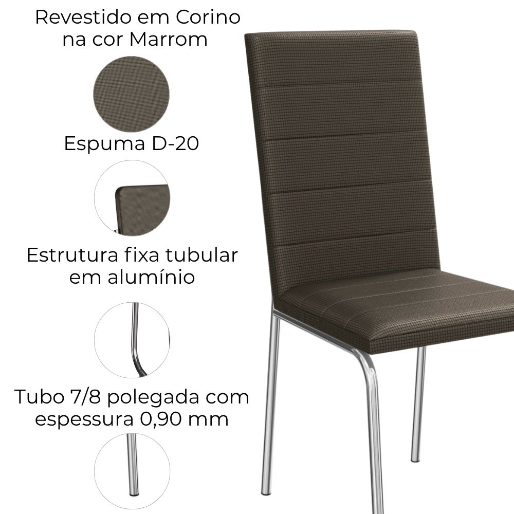 Kit 2 Cadeiras Cromada Sala Jantar 2C091CR Corino Marrom Kappesberg