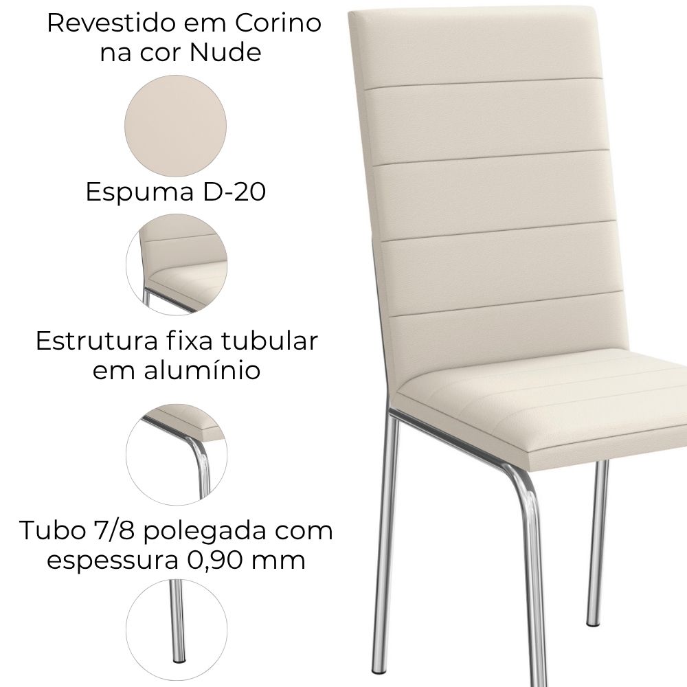 Kit 2 Cadeiras Cromada Sala Jantar 2C091CR Corino Nude Kappesberg