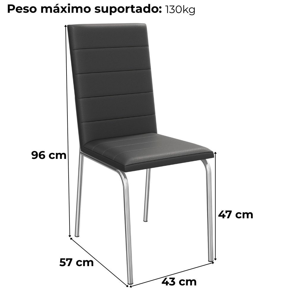 Kit 2 Cadeiras Cromada Sala Jantar 2C091CR Corino Preto Kappesberg