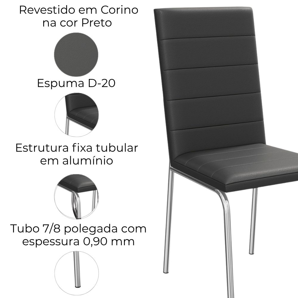 Kit 2 Cadeiras Cromada Sala Jantar 2C091CR Corino Preto Kappesberg