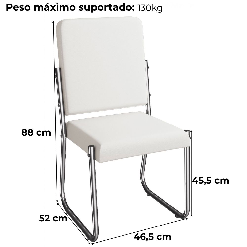 Kit 2 Cadeiras Cromada Sala Jantar 2C139CR Corino Branco Kappesberg