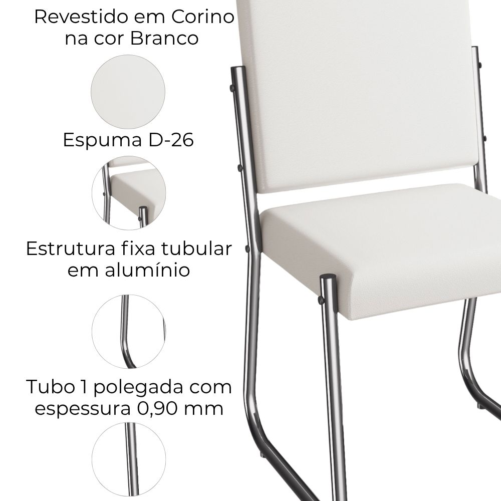 Kit 2 Cadeiras Cromada Sala Jantar 2C139CR Corino Branco Kappesberg