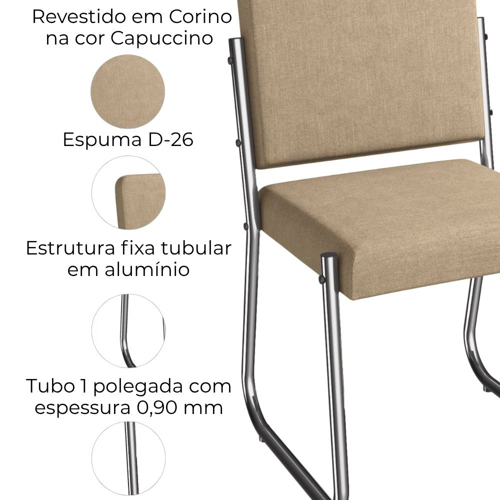 Kit 2 Cadeiras Cromada Sala Jantar 2C139CR Corino Capuccino Kappesberg