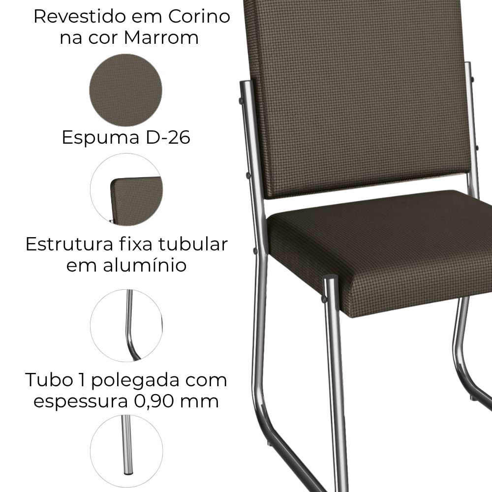 Kit 2 Cadeiras Cromada Sala Jantar 2C139CR Corino Marrom Kappesberg