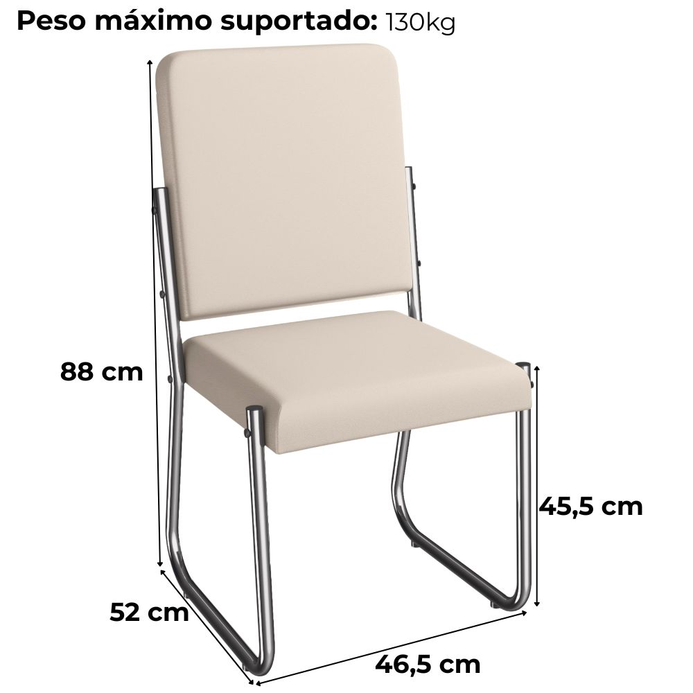 Kit 2 Cadeiras Cromada Sala Jantar 2C139CR Corino Nude Kappesberg