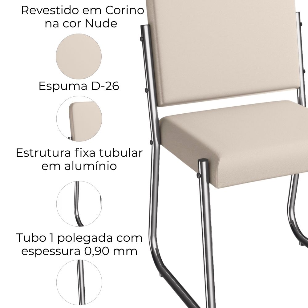 Kit 2 Cadeiras Cromada Sala Jantar 2C139CR Corino Nude Kappesberg