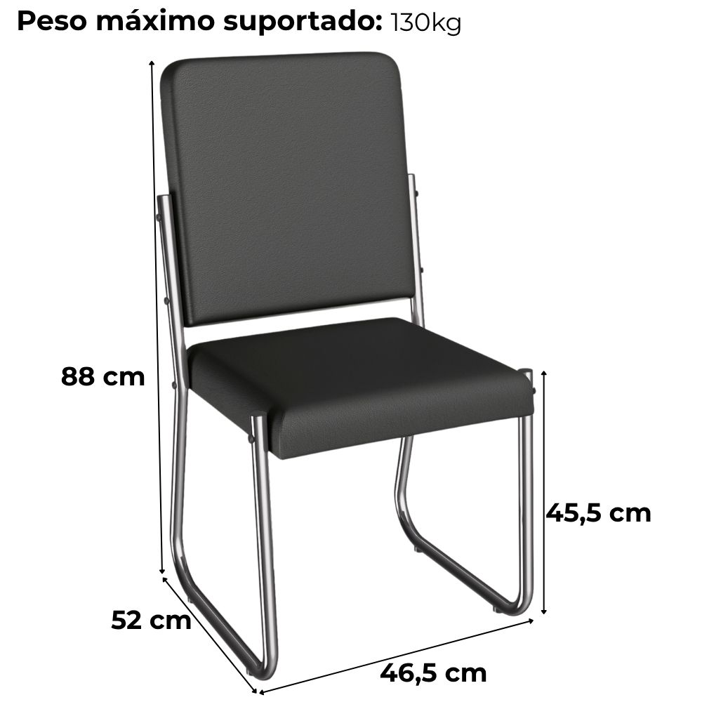 Kit 2 Cadeiras Cromada Sala Jantar 2C139CR Corino Preto Kappesberg