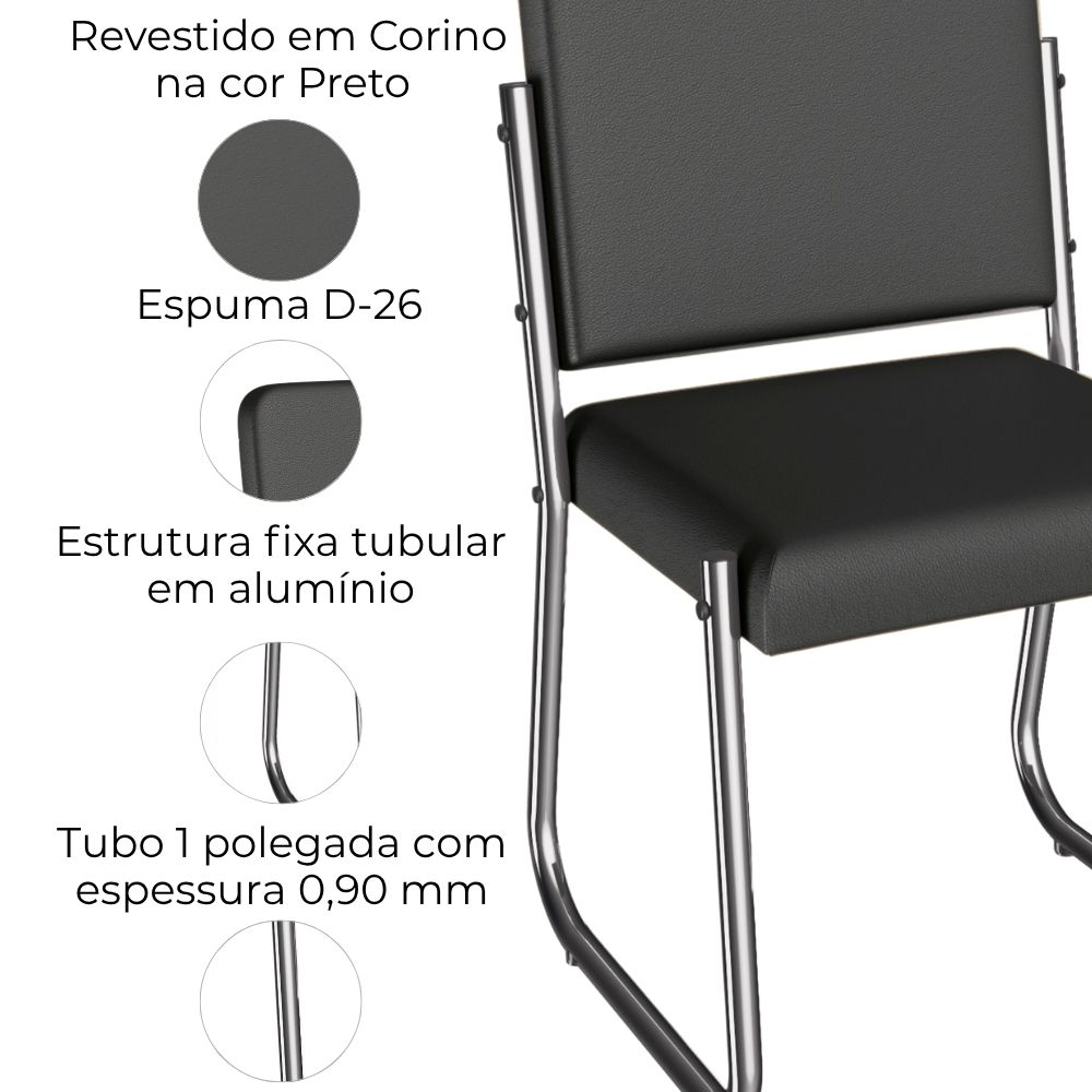 Kit 2 Cadeiras Cromada Sala Jantar 2C139CR Corino Preto Kappesberg