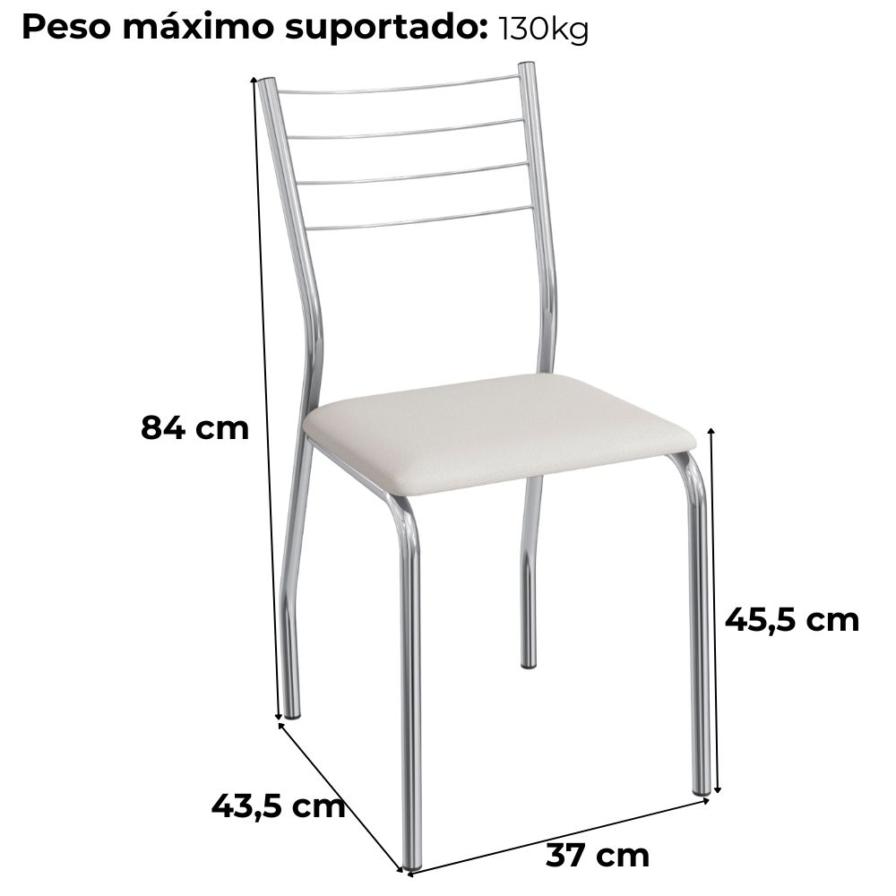 Kit 2 Cadeiras Cromada Sala Jantar 2C140CR Corino Branco Kappesberg