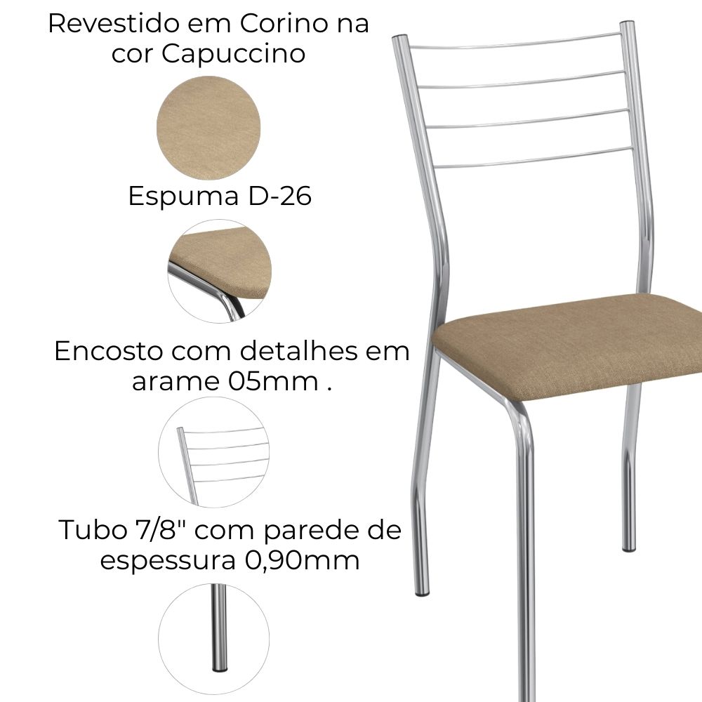 Kit 2 Cadeiras Cromada Sala Jantar 2C140CR Corino Capuccino Kappesberg