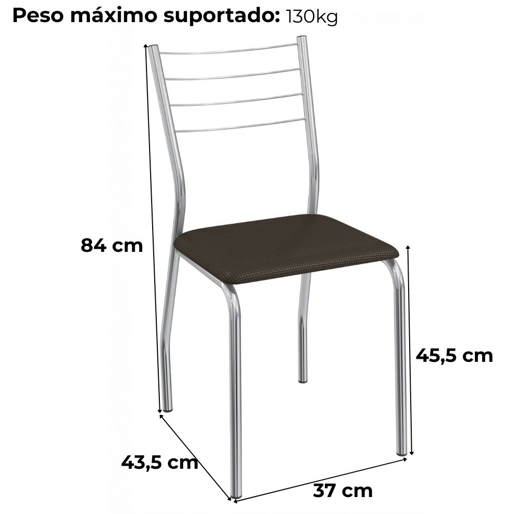 Kit 2 Cadeiras Cromada Sala Jantar 2C140CR Corino Marrom Kappesberg