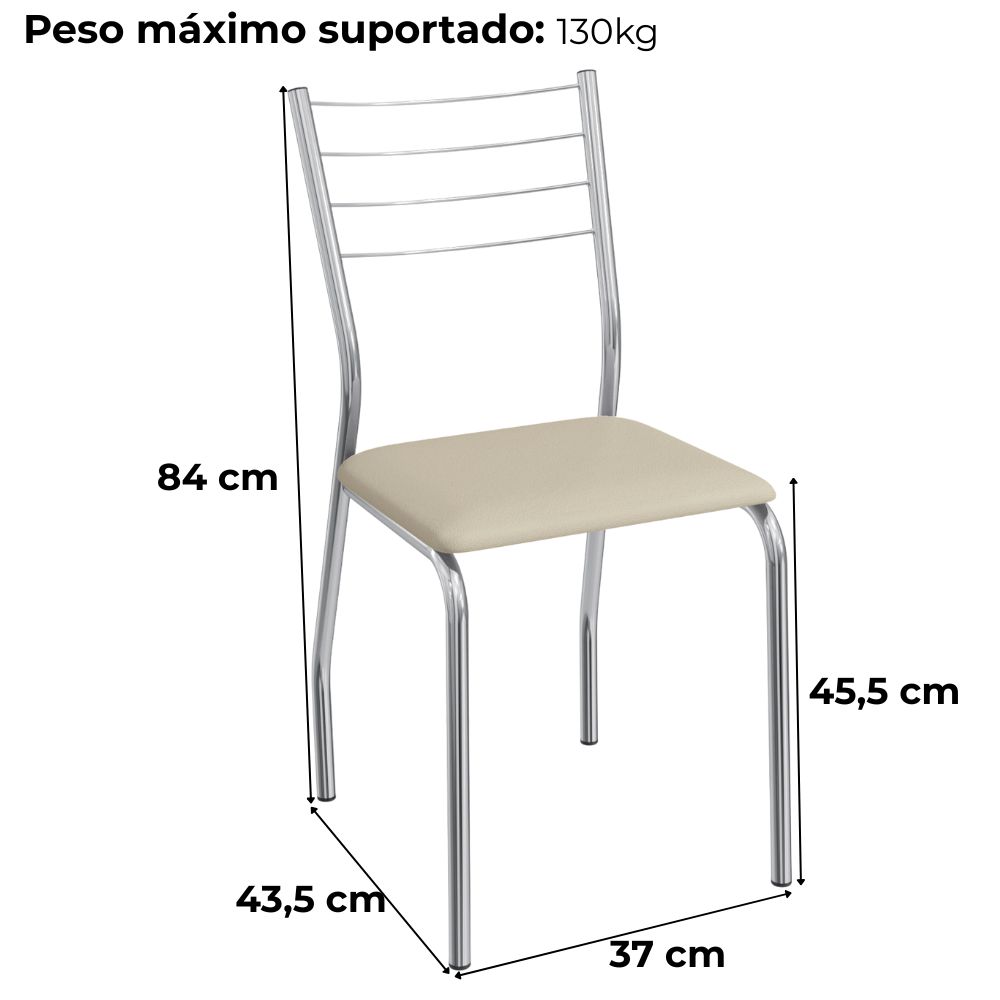 Kit 2 Cadeiras Cromada Sala Jantar 2C140CR Corino Nude Kappesberg
