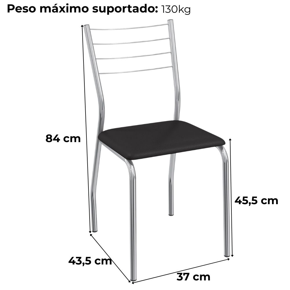 Kit 2 Cadeiras Cromada Sala Jantar 2C140CR Corino Preto Kappesberg