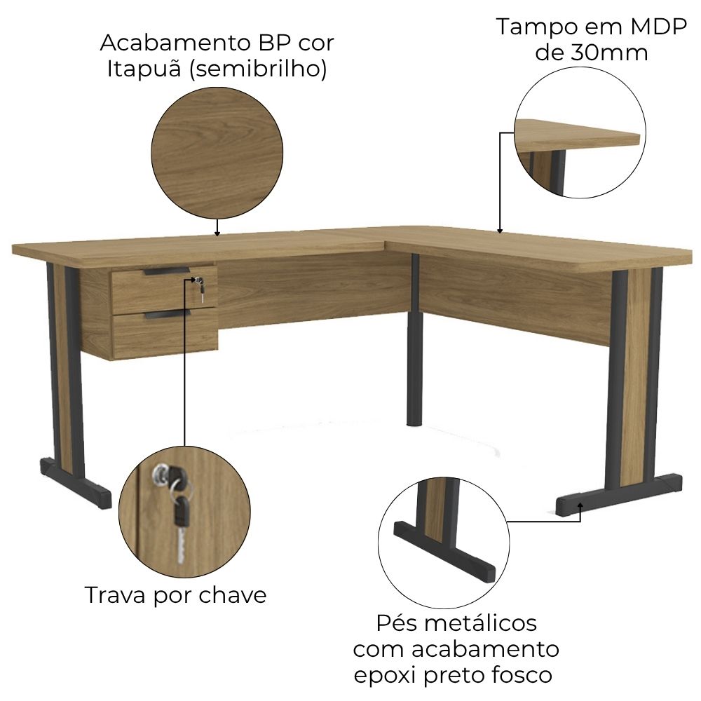 Mesa De Canto Com Gaveteiro 170x150 cm Versatil 1170A Itapua Kappesberg