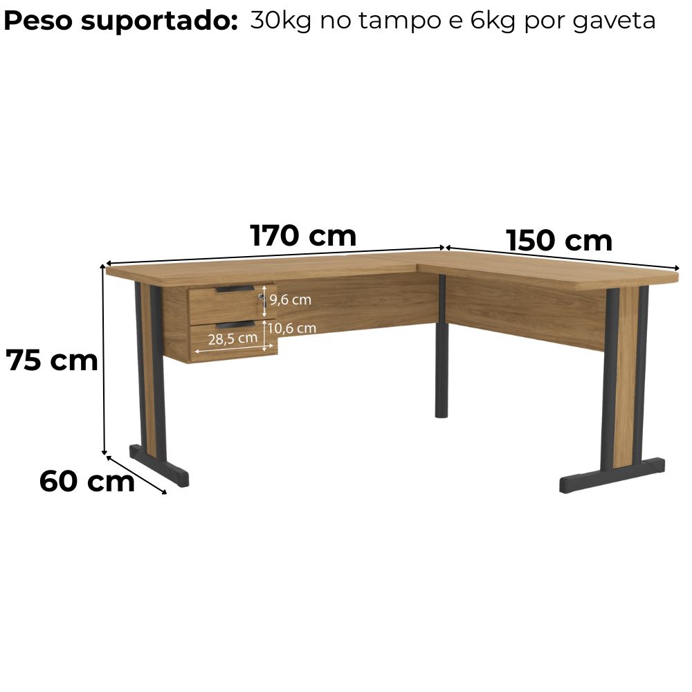 Mesa De Canto Com Gaveteiro 170x150 cm Versatil 1170A Itapua Kappesberg