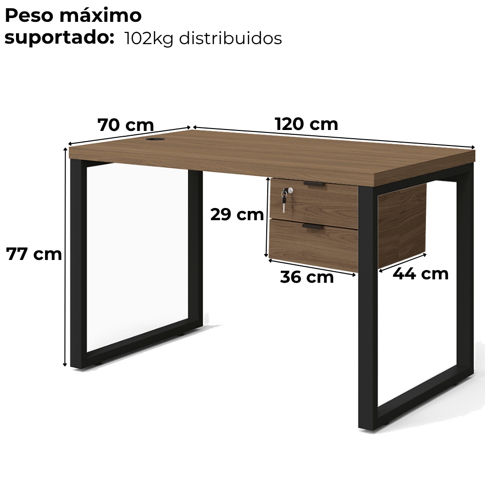 Mesa Escritorio 120 Com Gaveteiro Industrial Frame Munique Kappesberg