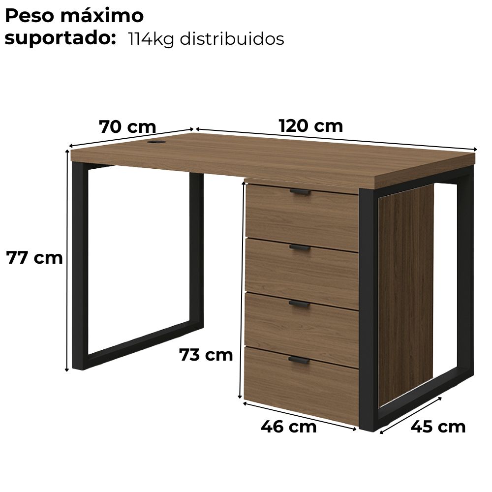 Mesa Escritorio 120 cm e Gaveteiro 4 Gavetas Frame Munique Kappesberg