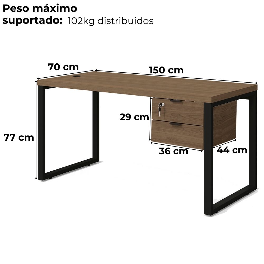 Mesa Escritorio 150 Com Gaveteiro Industrial Frame Munique Kappesberg