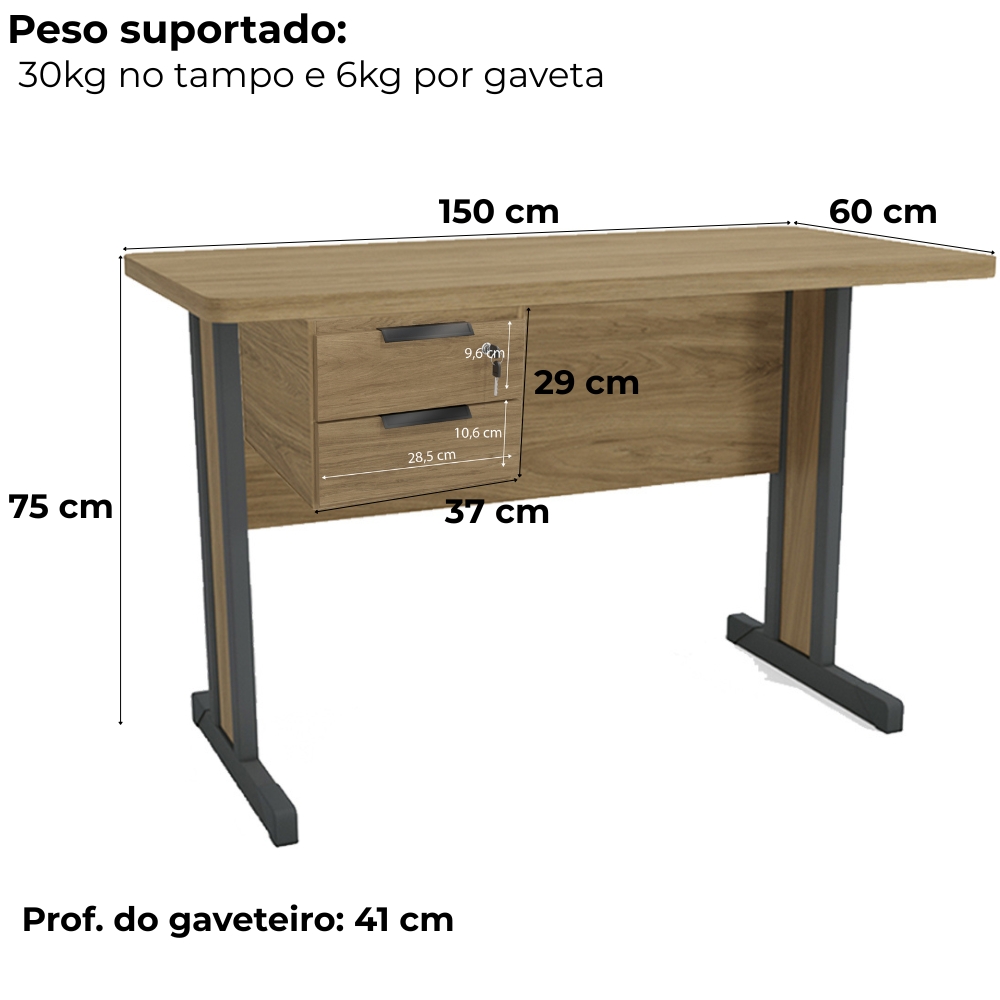 Mesa Escritorio 150 cm Com Gaveteiro de Mesa Versatil Itapua Kappesberg