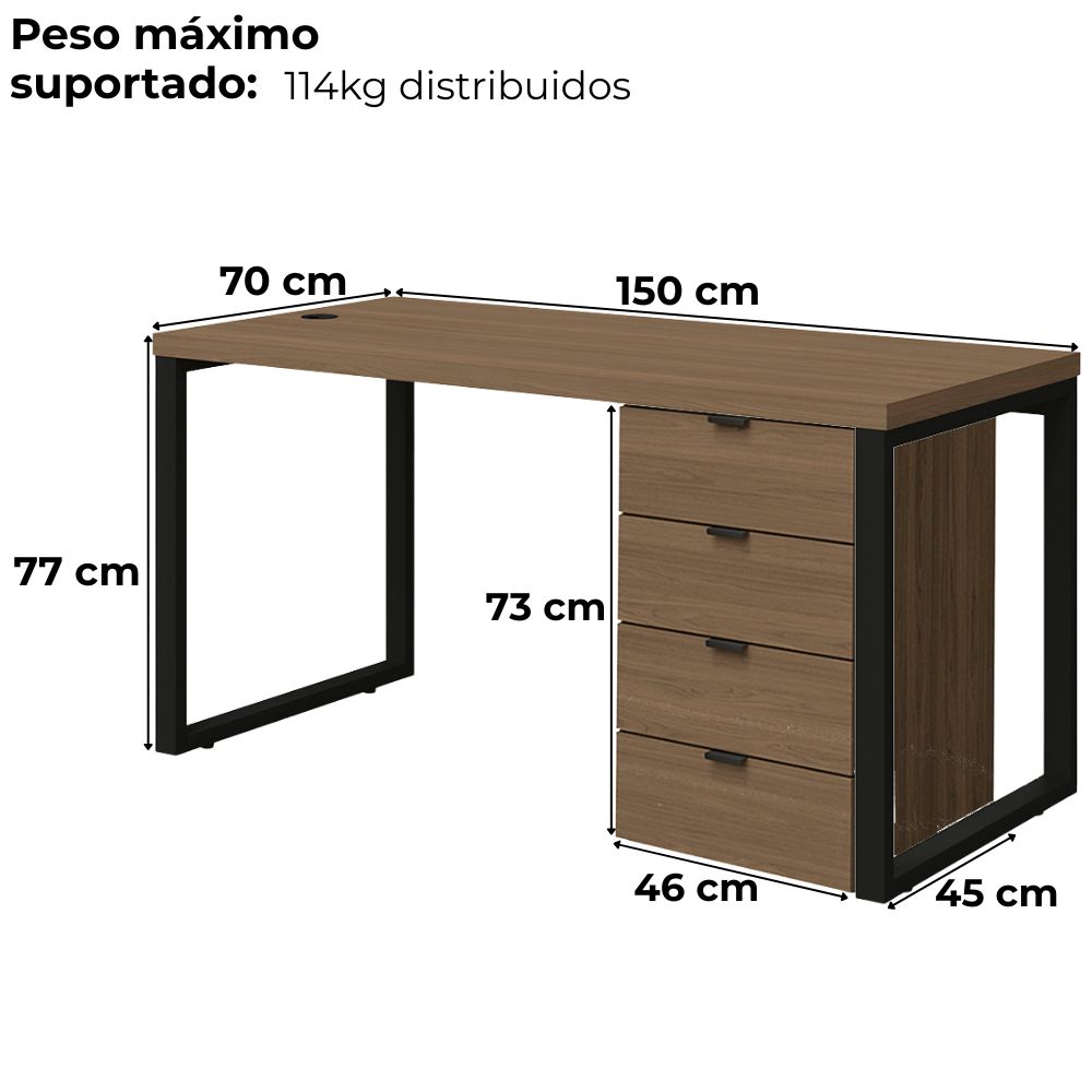 Mesa Escritorio 150 cm e Gaveteiro 4 Gavetas Frame Munique Kappesberg
