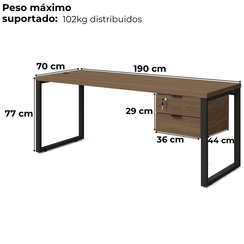 Mesa Escritorio Com Gaveteiro 190 cm Industrial Frame Munique Kappesberg